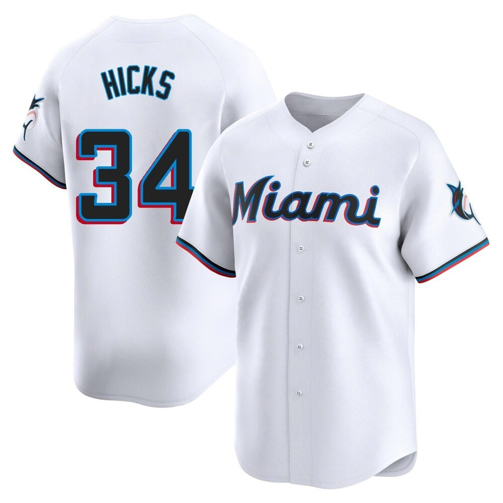 tocy M.Marlins #34 Liam Hicks Player White  Home Limited Stitched Jerseys