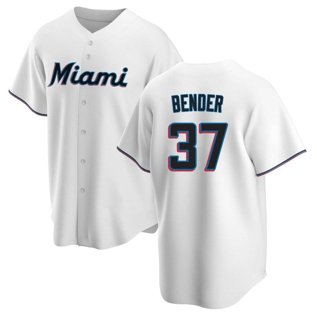 tocy M.Marlins #37 Anthony Bender Player White  Home Game Stitched Jerseys