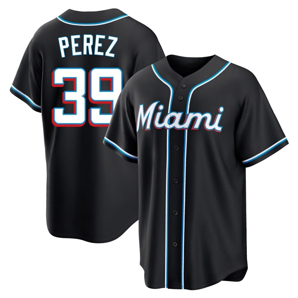 tocy M.Marlins #39 Eury Perez Player Black Fashion Out Home Game Stitched Jerseys
