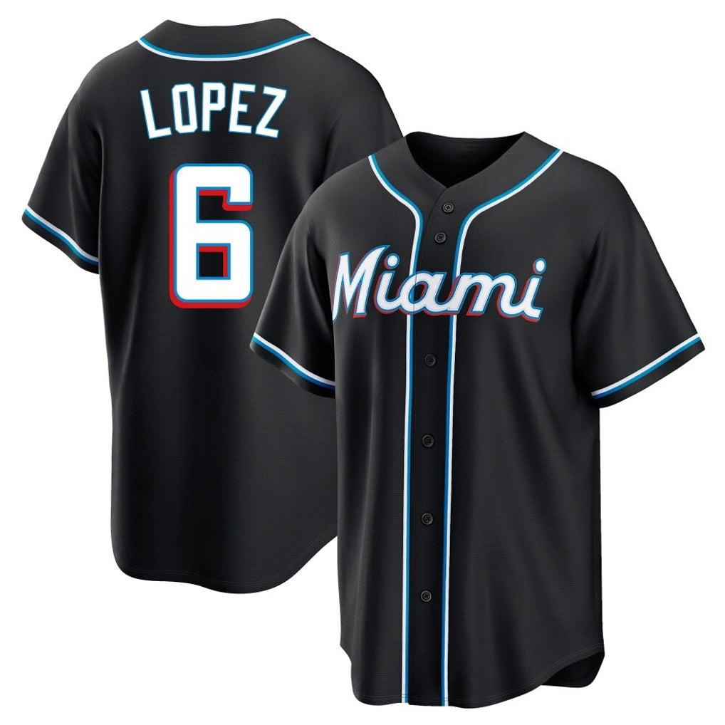 tocy M.Marlins #6 Otto Lopez Player Black Fashion Out Home Game Stitched Jerseys