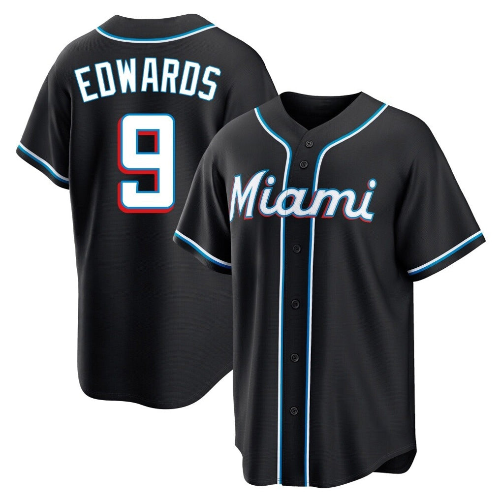 tocy M.Marlins #9 Xavier Edwards Player Black Fashion Out Home Game Stitched Jerseys