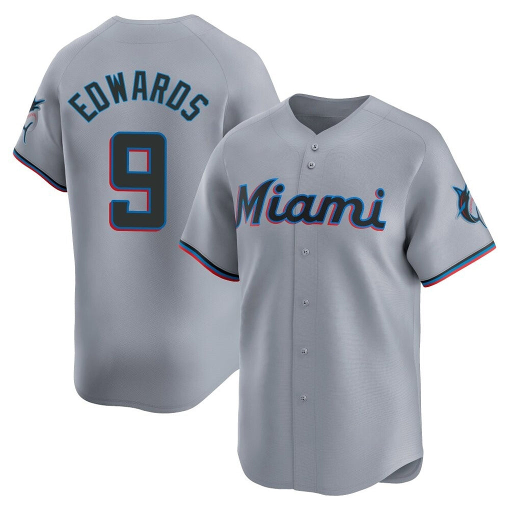 tocy M.Marlins #9 Xavier Edwards Player Gray Home Limited Stitched Jerseys
