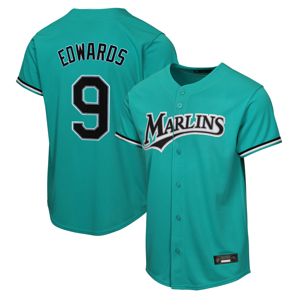 tocy M.Marlins #9 Xavier Edwards Player Teal Home Game Stitched Jerseys