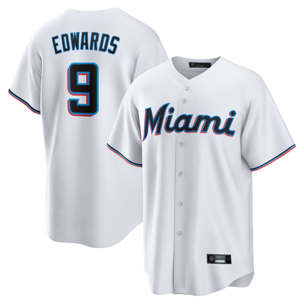 tocy M.Marlins #9 Xavier Edwards Player White  Home Game Stitched Jerseys