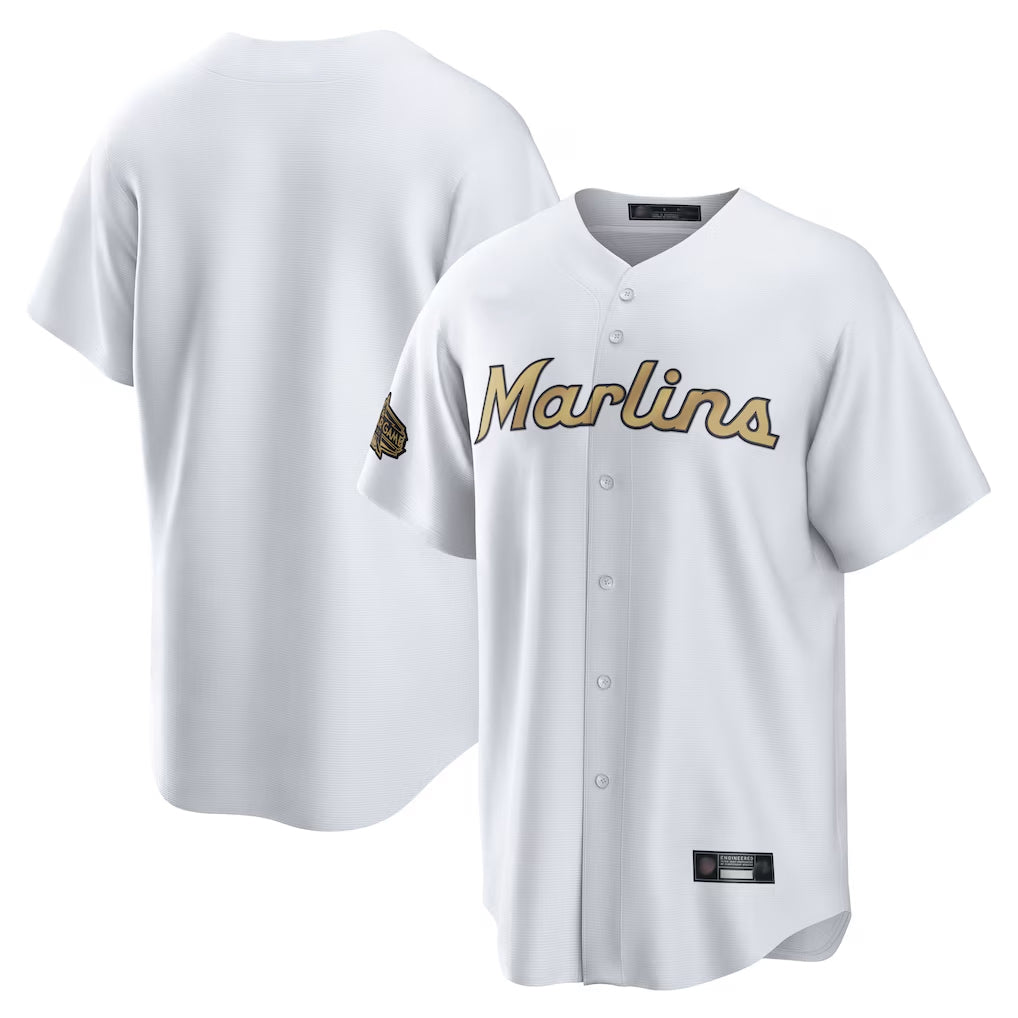 tocy M.Marlins Blank Player White Gold Home Game Stitched Jerseys