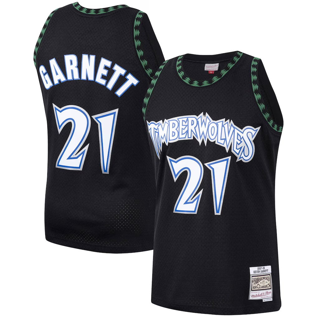 tocy M.Timberwolves #21 Kevin Garnett Mitchell & Ness Black Hardwood Classics Swingman Stitched Jerseys