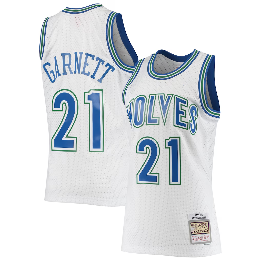 tocy M.Timberwolves #21 Kevin Garnett Mitchell & Ness White 1995-1996 Hardwood Classics Swingman Stitched Jerseys