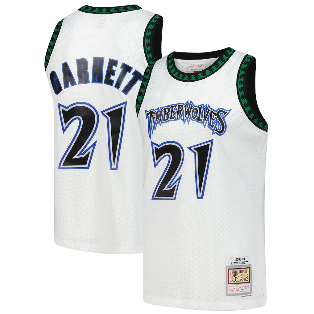 tocy M.Timberwolves #21 Kevin Garnett Mitchell & Ness White Hardwood Classics Swingman Stitched Jerseys