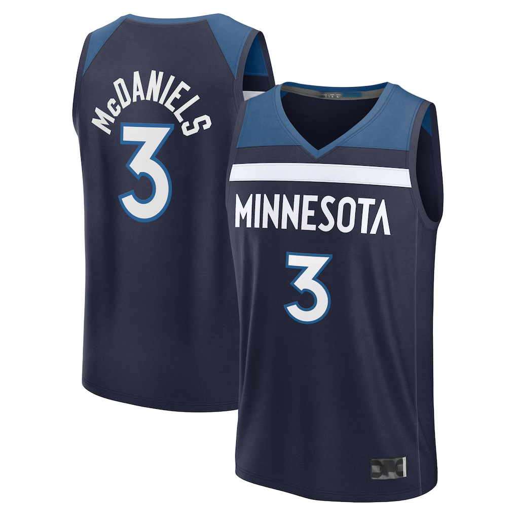 tocy M.Timberwolves #3 Jaden McDaniels Navy Fast Break Replica Stitched Jerseys - Icon Edition