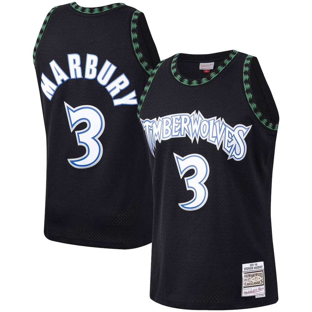 tocy M.Timberwolves #3 Stephon Marbury Mitchell & Ness Black 1997-1998 Hardwood Classics Swingman Stitched Jerseys