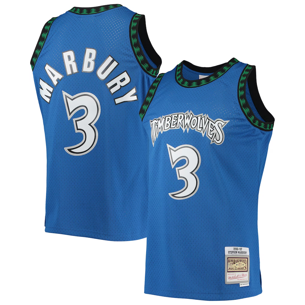 tocy M.Timberwolves #3 Stephon Marbury Mitchell & Ness Blue 1996-1997 Hardwood Classics Swingman Stitched Jerseys