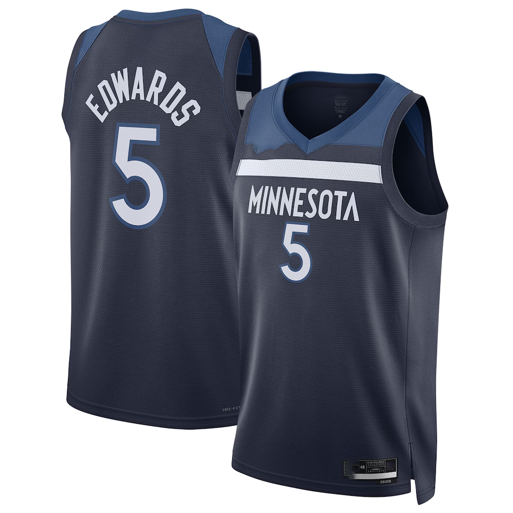 tocy M.Timberwolves #5 Anthony Edwards Navy Swingman Stitched Jerseys- Icon Edition