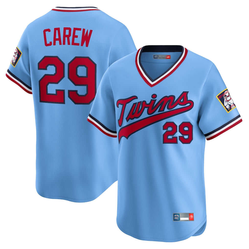 tocy M.Twins #29 Rod Carew Player Light Blue Throwback Cooperstown Collection Limited T-shirt Stitched Jerseys