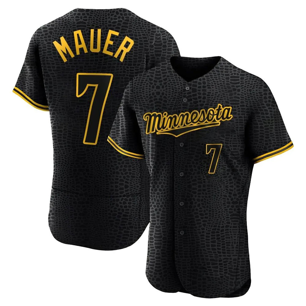 tocy M.Twins #7 Joe Mauer Player Black Snake Skin City Home Limited Elite Stitched Jerseys