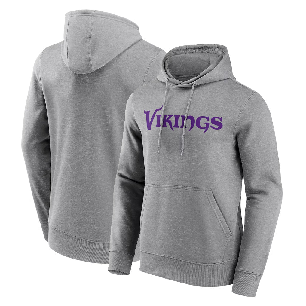 Tocy MN.Vikings Gray LOGO Pullover Hoodies Home Game Blank Player Stitched Jerseys