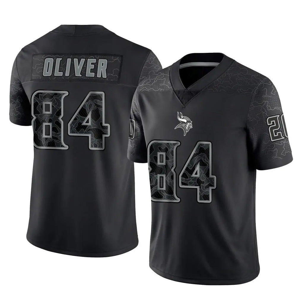 Tocy MN.Vikings #84 Josh Oliver Player Black Reflective LImited Home Game Stitched Jerseys