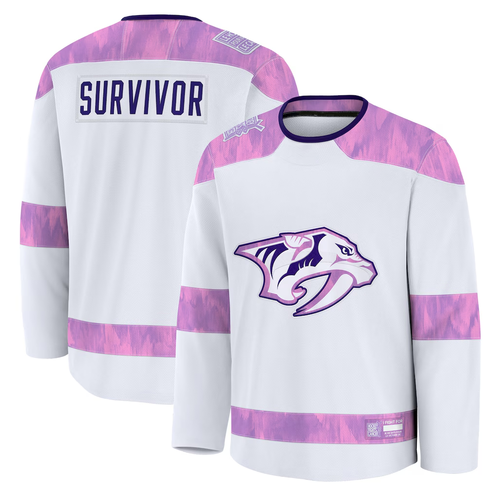 Tocy N.Predators White Hockey Fights Cancer Survivor Practice Jerseys