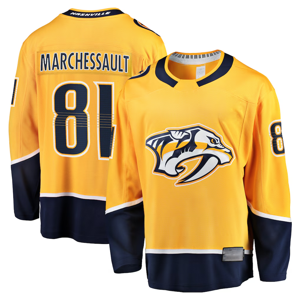 Tocy N.Predators #81 Jonathan Marchessault Gold Home Premier Breakaway Player Jerseys