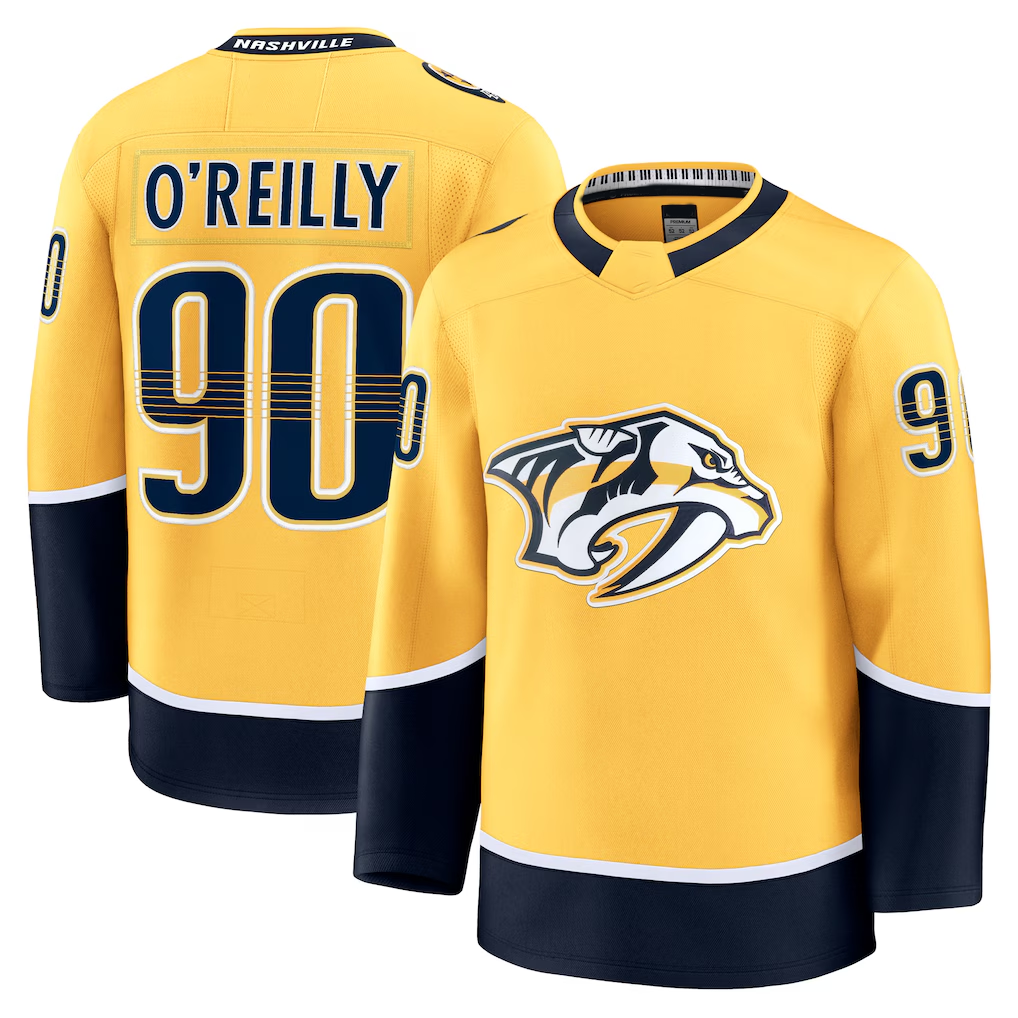 Tocy N.Predators #90 Ryan O'Reilly Yellow Home Premium Jerseys