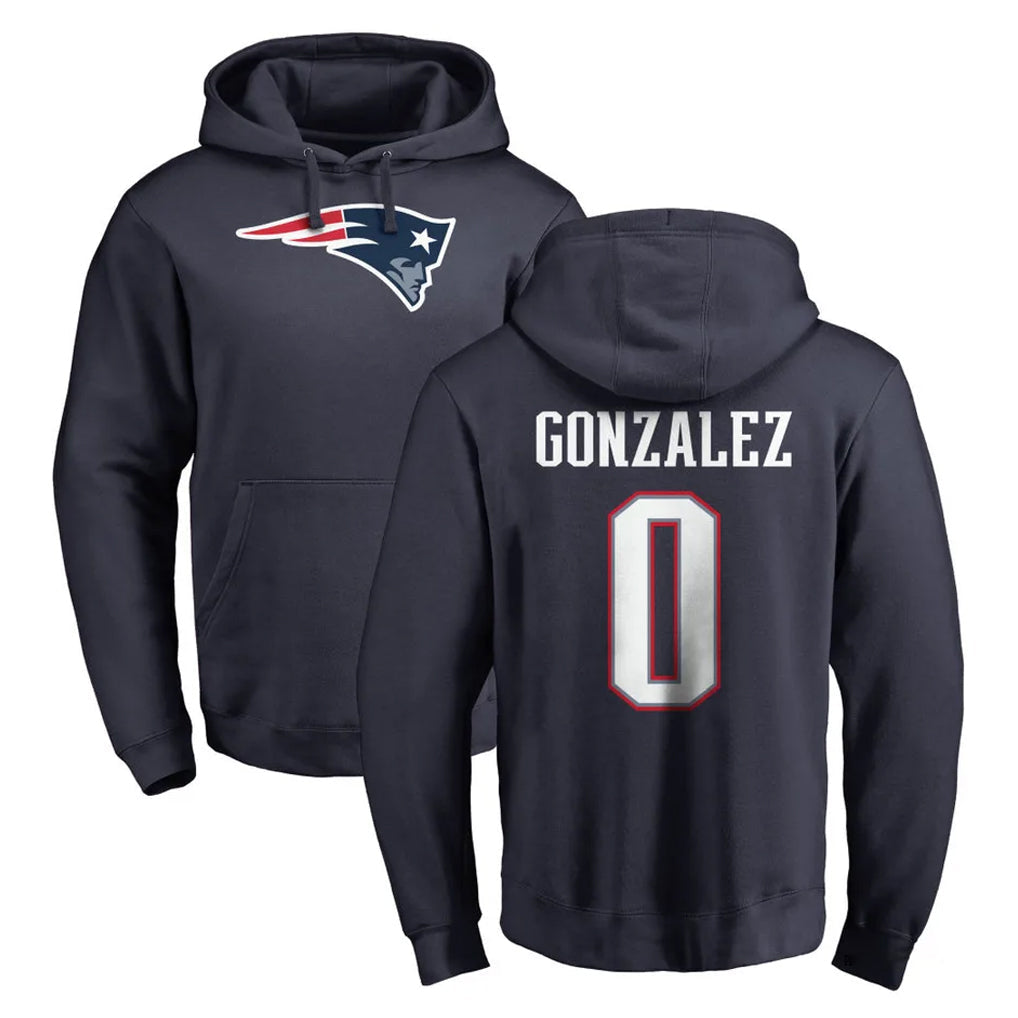 Tocy NE.Patriots #0 Christian Gonzalez Player Navy LOGO Pullover Hoodies Home Game Stitched Jerseys