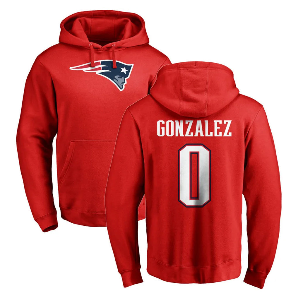 Tocy NE.Patriots #0 Christian Gonzalez Player Red LOGO Pullover Hoodies Home Game Stitched Jerseys