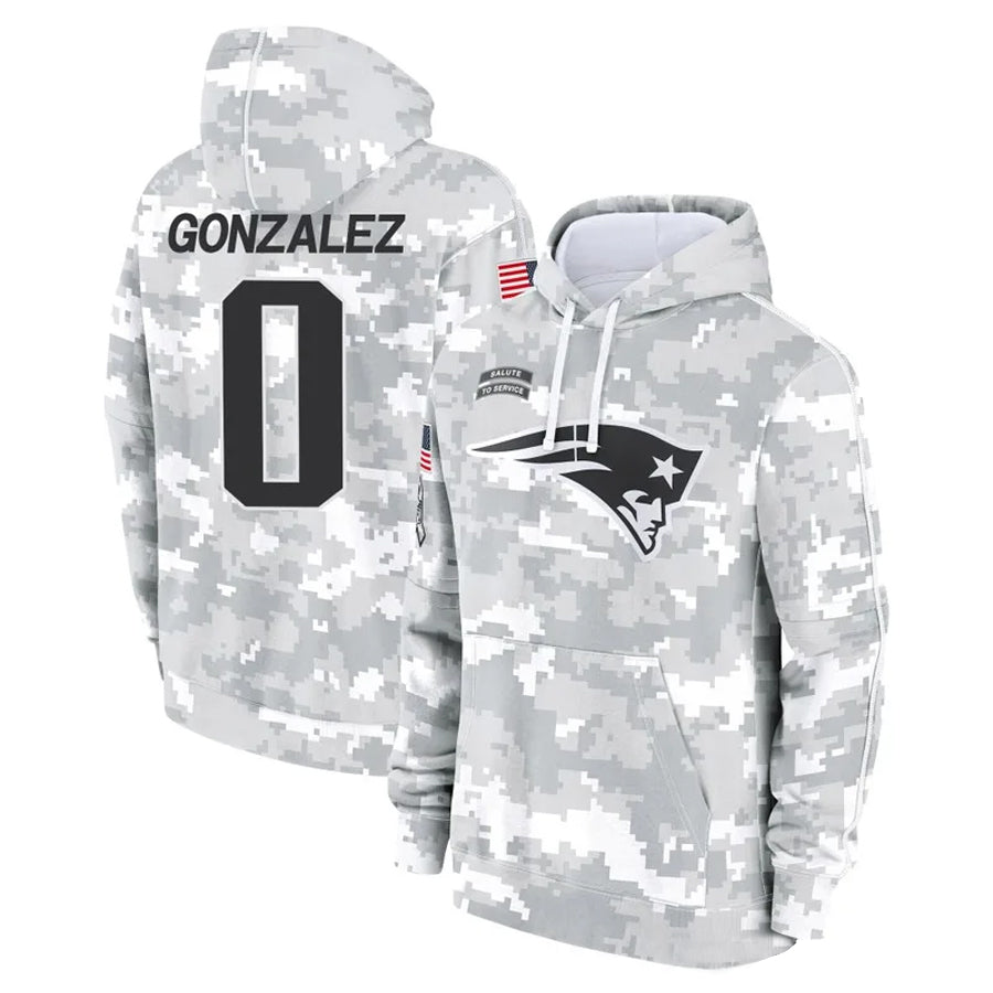 tocy NE.Patriots #0 Christian Gonzalez Player Salute to Service Hoodies Stitched Jerseys