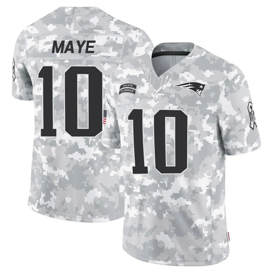 tocy NE.Patriots #10 Drake Maye Player Arctic Camo Salute to Service Limited Stitched Jerseys