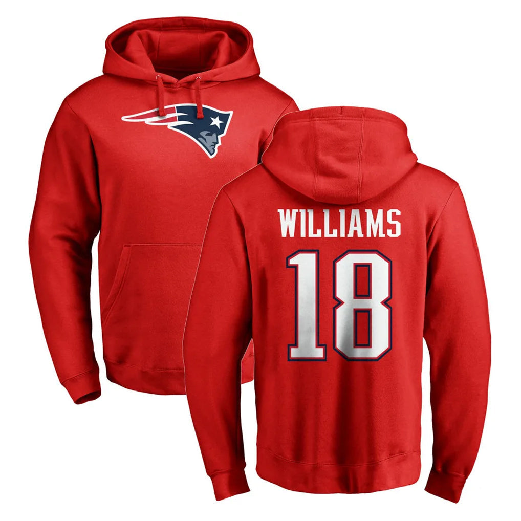 Tocy NE.Patriots #18 Kyle Williams Player Red LOGO Pullover Hoodies Home Game Stitched Jerseys