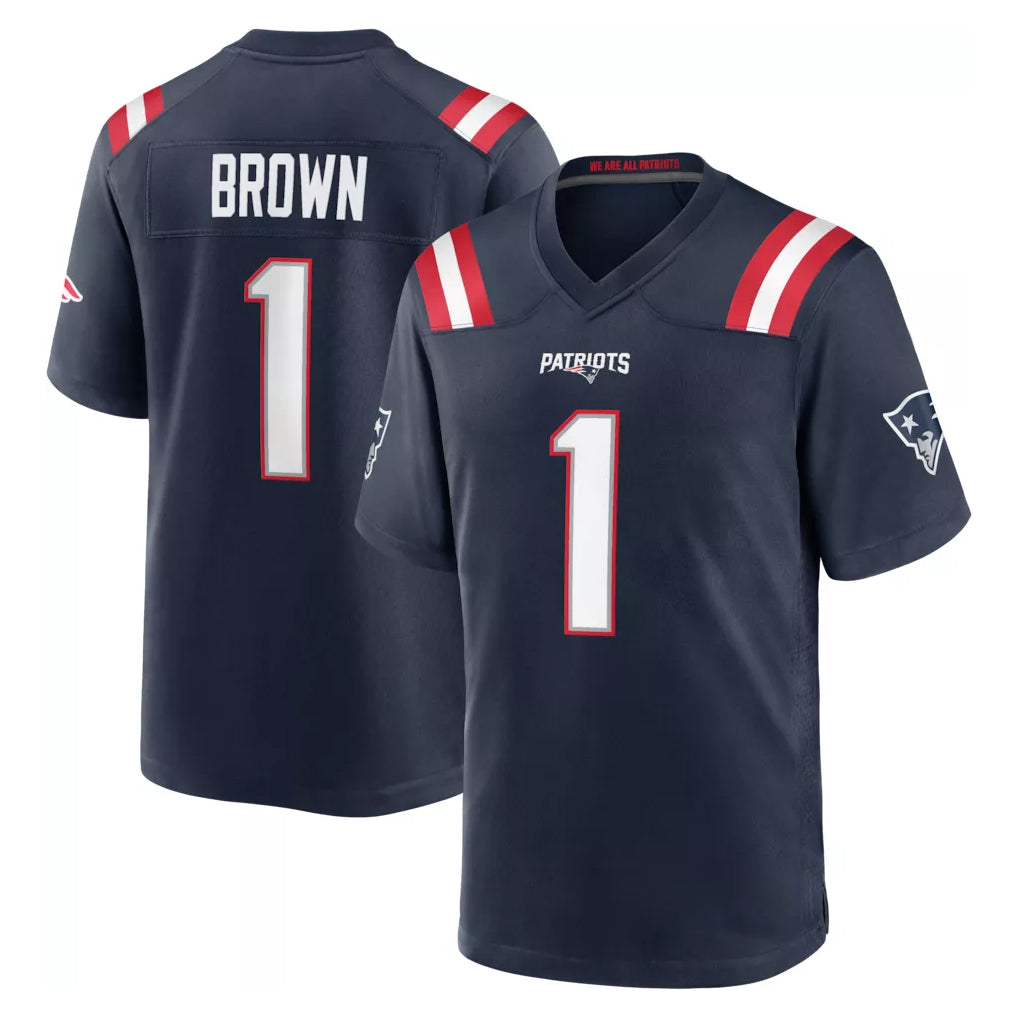 Tocy NE.Patriots #1 A.J. Brown Player Navy Home Game Stitched Jerseys