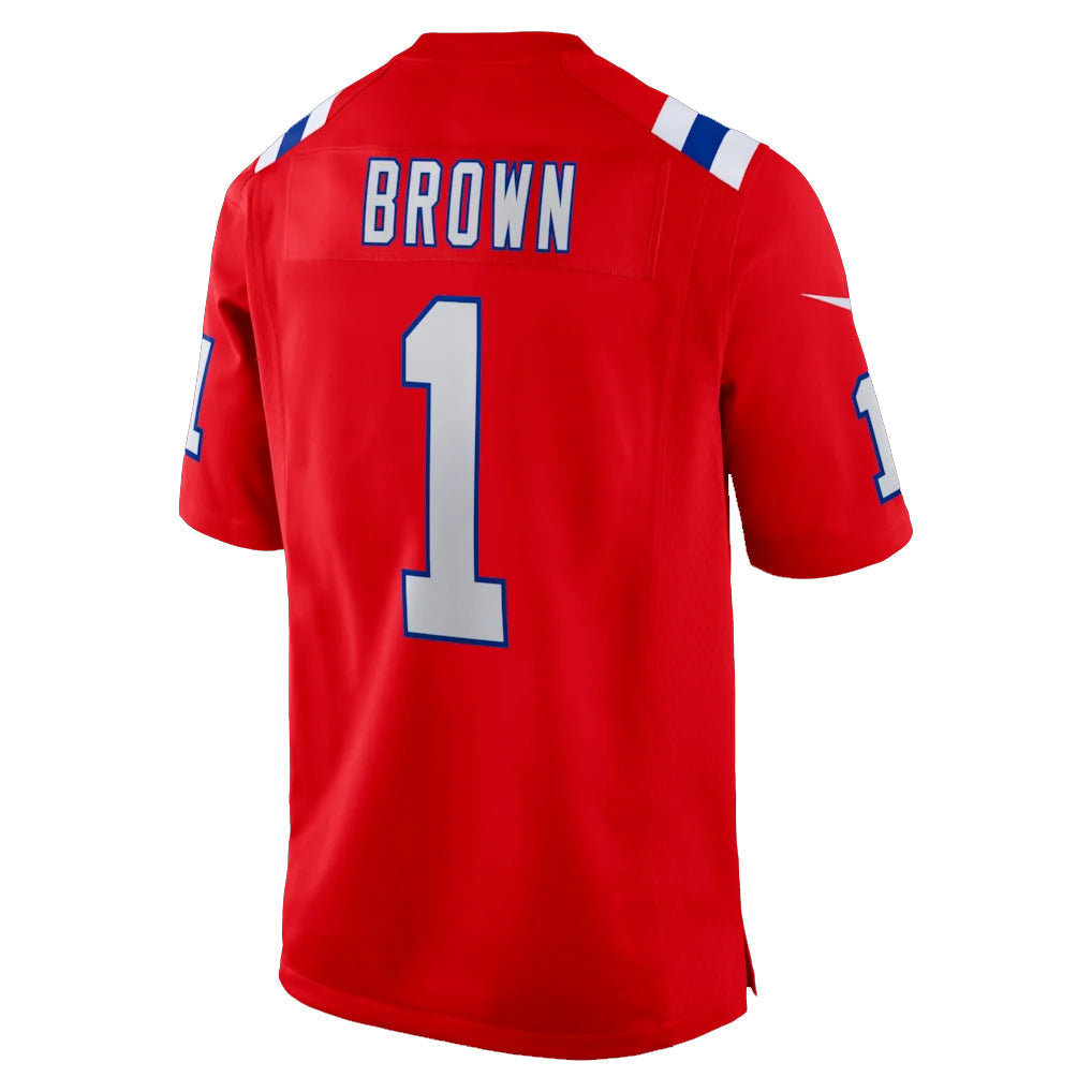 Tocy NE.Patriots #1 A.J. Brown Player Red Home Game Stitched Jerseys