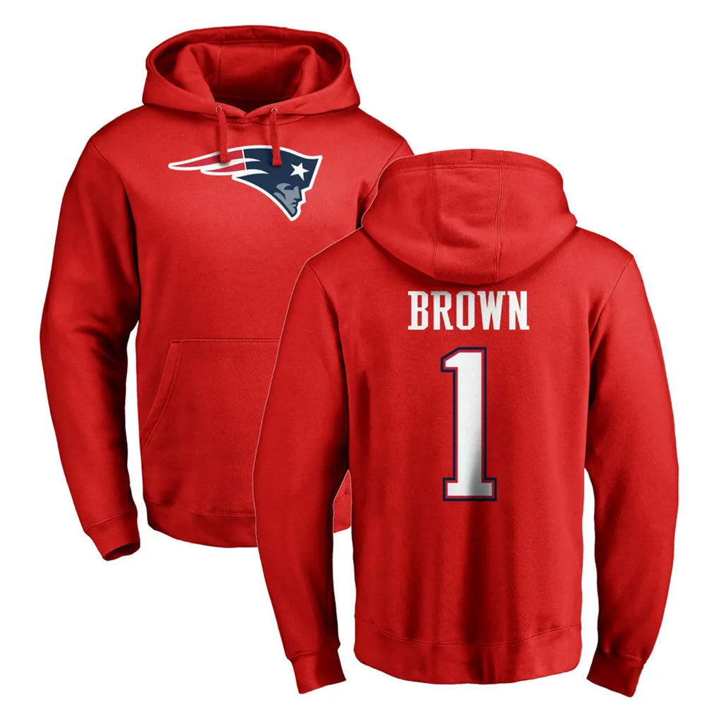 Tocy NE.Patriots #1 A.J. Brown Player Red LOGO Pullover Hoodies Home Game Stitched Jerseys