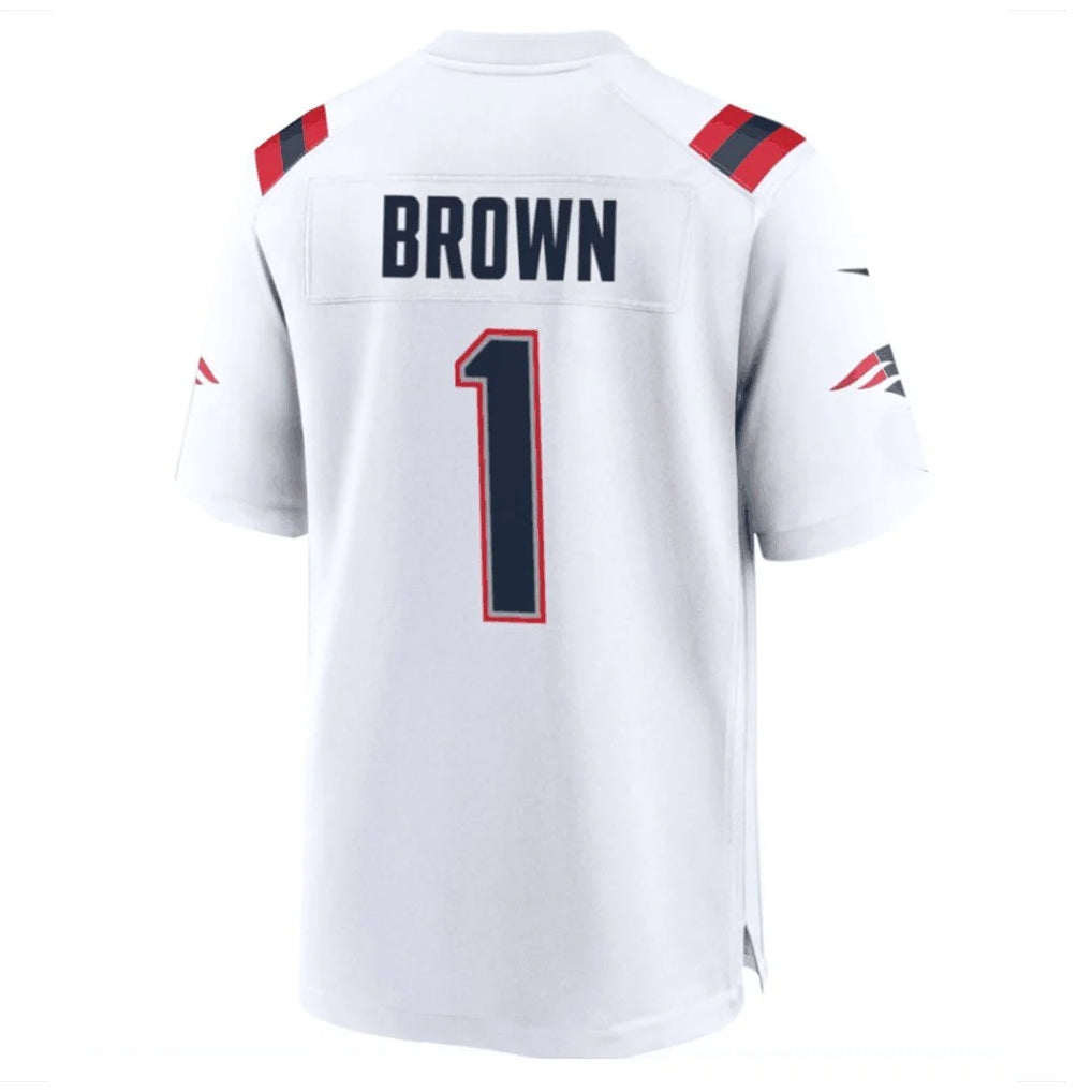Tocy NE.Patriots #1 A.J. Brown Player White Home Game Stitched Jerseys