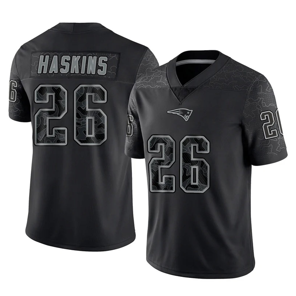 Tocy NE.Patriots #26 Hassan Haskins Player Black Reflective LImited Home Game Stitched Jerseys