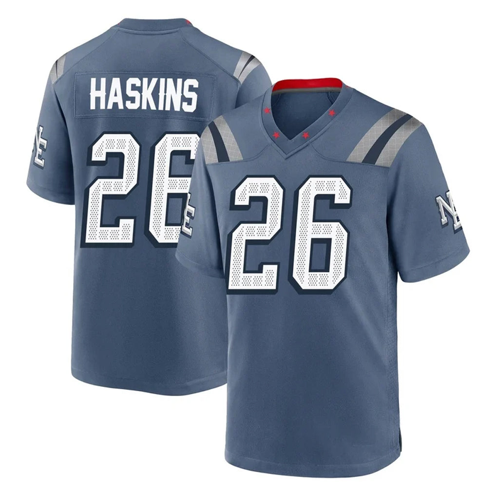 Tocy NE.Patriots #26 Hassan Haskins Player Blue Rivalries Collection Home Game Stitched Jerseys