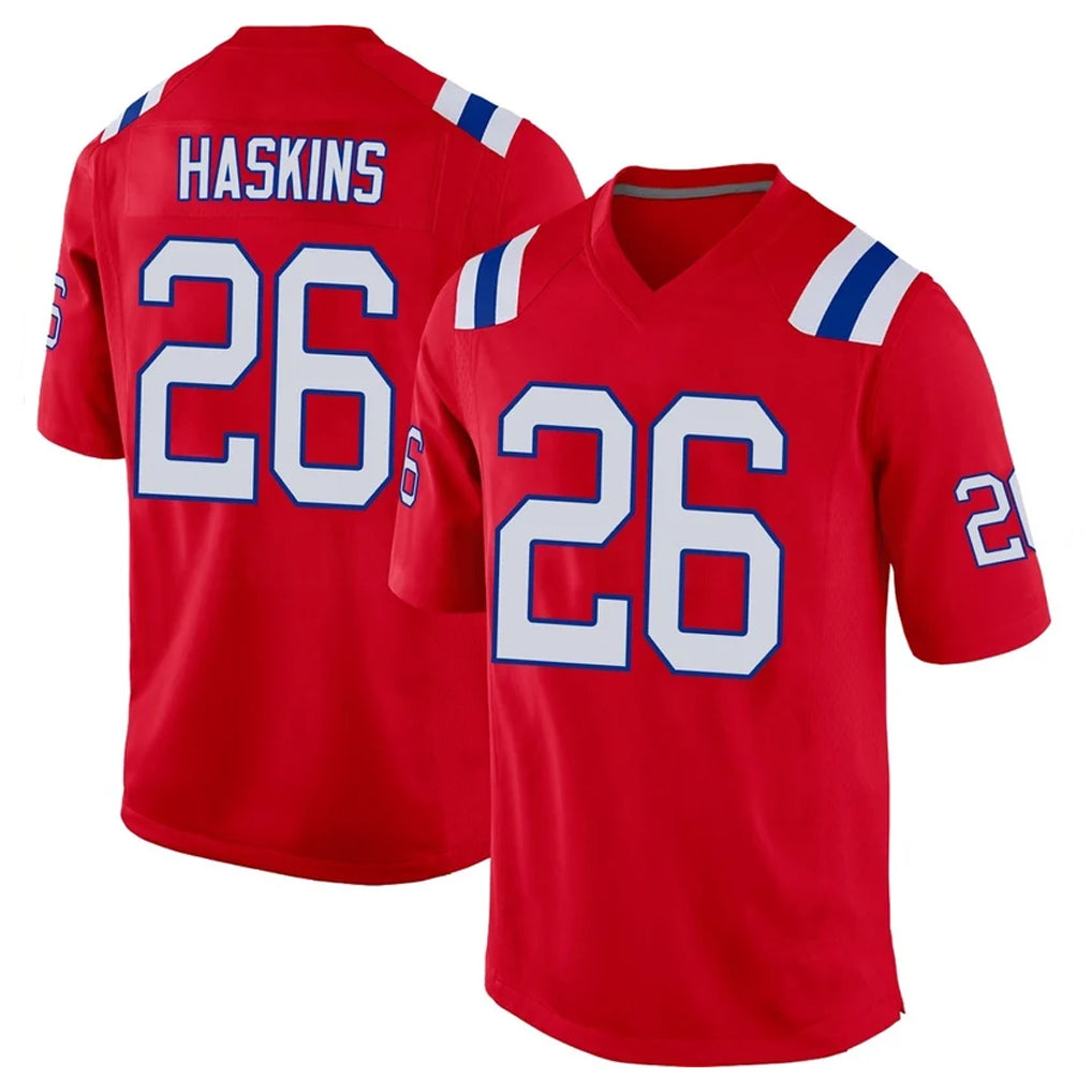 Tocy NE.Patriots #26 Hassan Haskins Player Red Home Game Stitched Jerseys