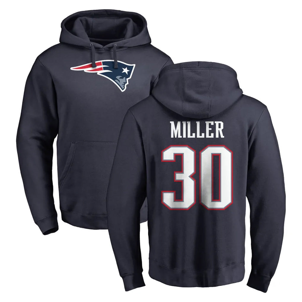 Tocy NE.Patriots #30 Jam Miller Player Navy LOGO Pullover Hoodies Home Game Stitched Jerseys