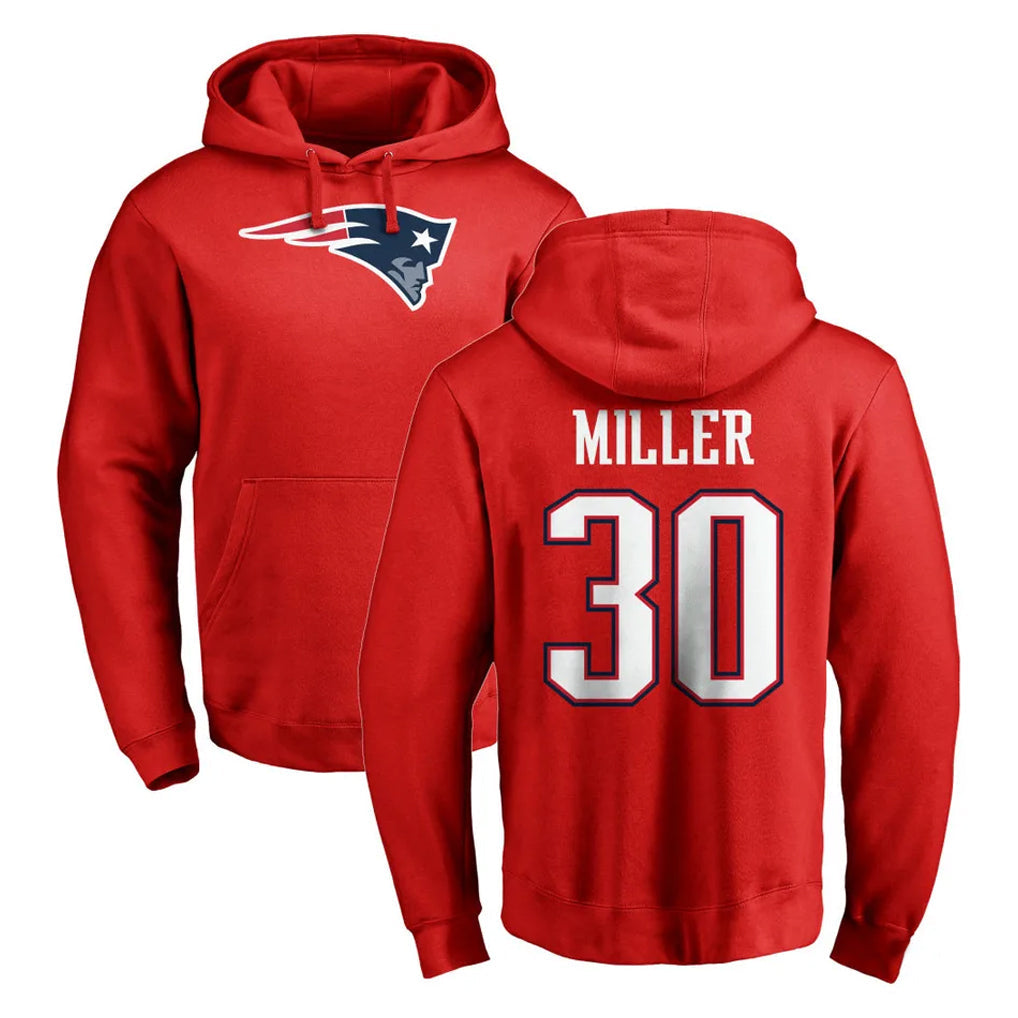Tocy NE.Patriots #30 Jam Miller Player Red LOGO Pullover Hoodies Home Game Stitched Jerseys
