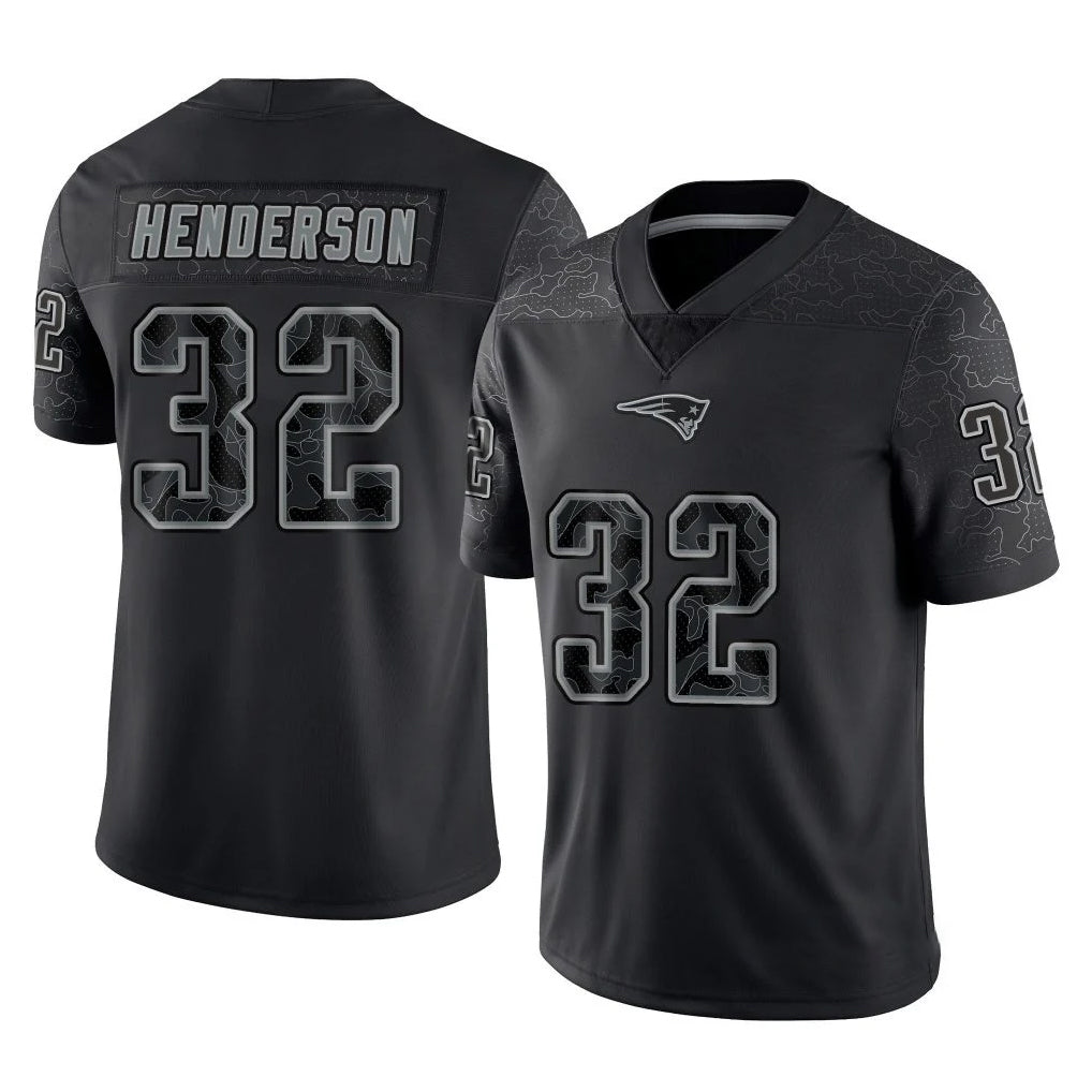 Tocy NE.Patriots #32 TreVeyon Henderson Player Black Reflective LImited Home Game Stitched Jerseys