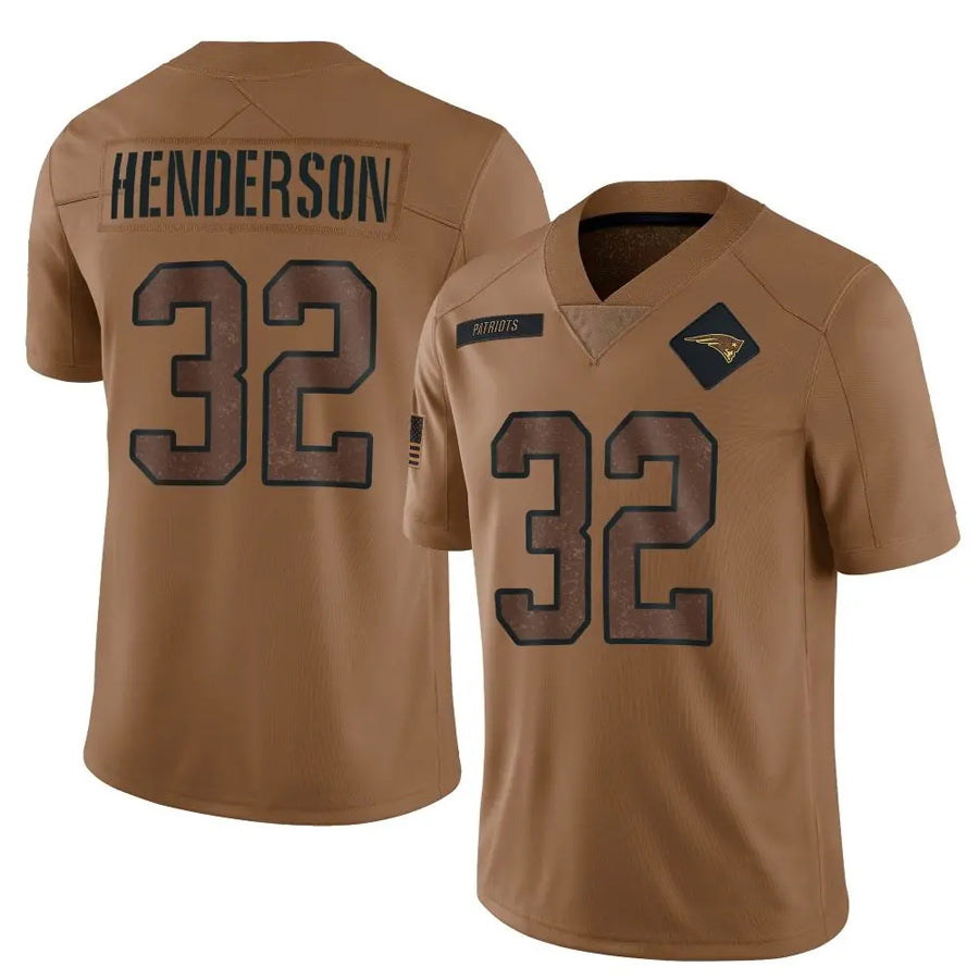 tocy NE.Patriots #32 TreVeyon Henderson Player Salute To Service Limited Brown Stitched Jerseys