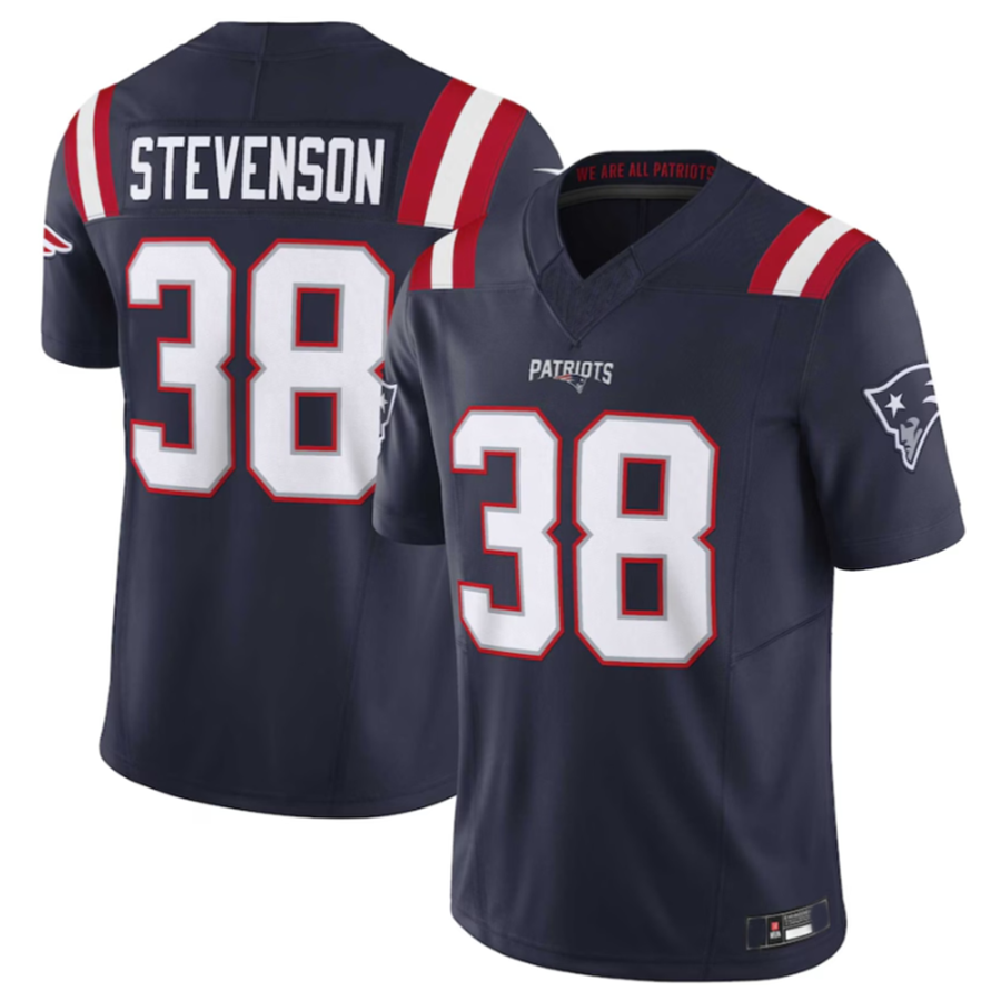 tocy NE.Patriots #38 Rhamondre Stevenson Navy Vapor F.U.S.E. Limited American Stitched Jerseys