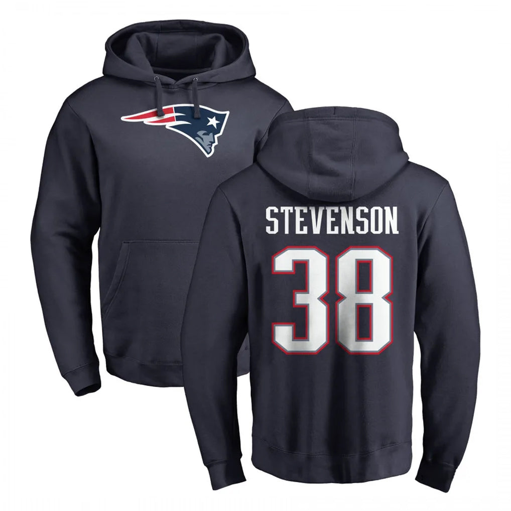 Tocy NE.Patriots #38 Rhamondre Stevenson Player Navy LOGO Pullover Hoodies Home Game Stitched Jerseys