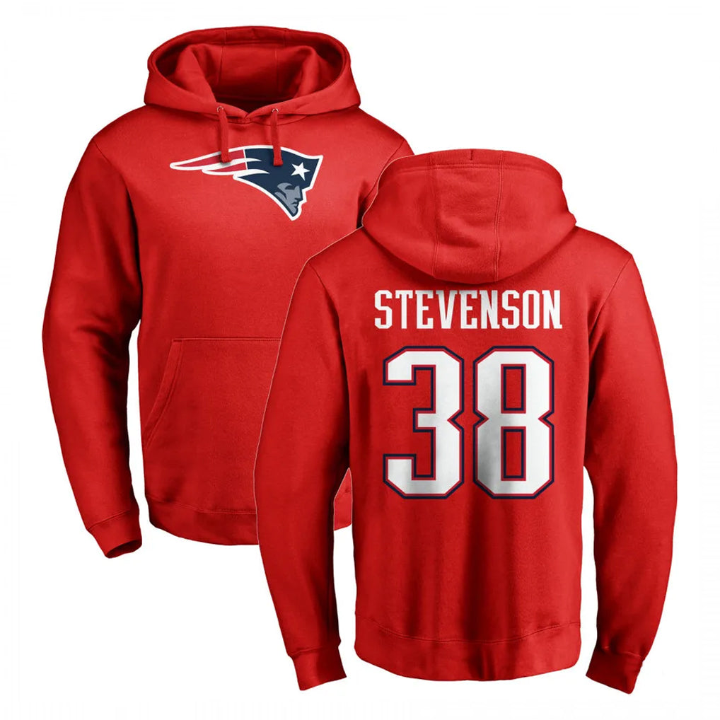 Tocy NE.Patriots #38 Rhamondre Stevenson Player Red LOGO Pullover Hoodies Home Game Stitched Jerseys