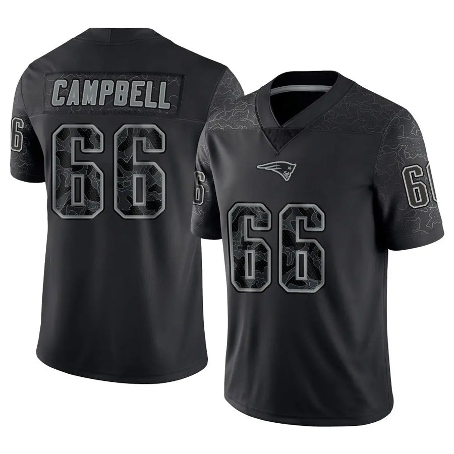 tocy NE.Patriots #66 Will Campbell Player Black Reflective Limited Stitched Jerseys