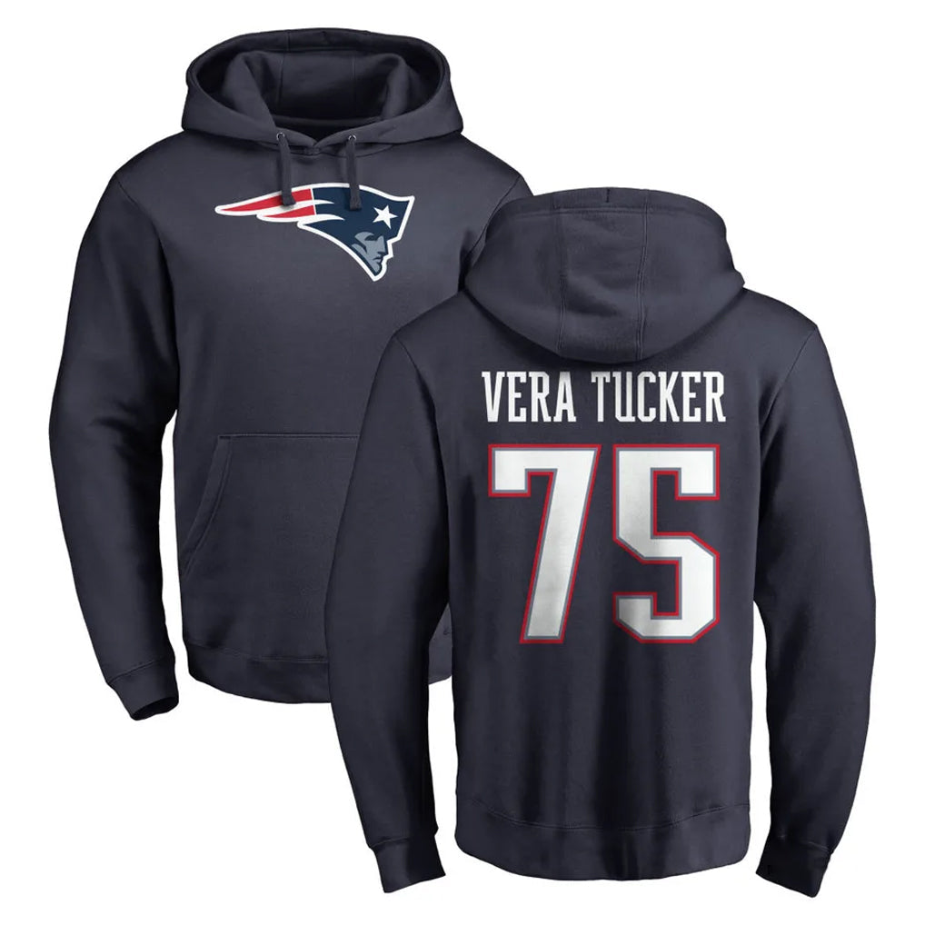 Tocy NE.Patriots #75 Alijah Vera-Tucker Player Navy LOGO Pullover Hoodies Home Game Stitched Jerseys