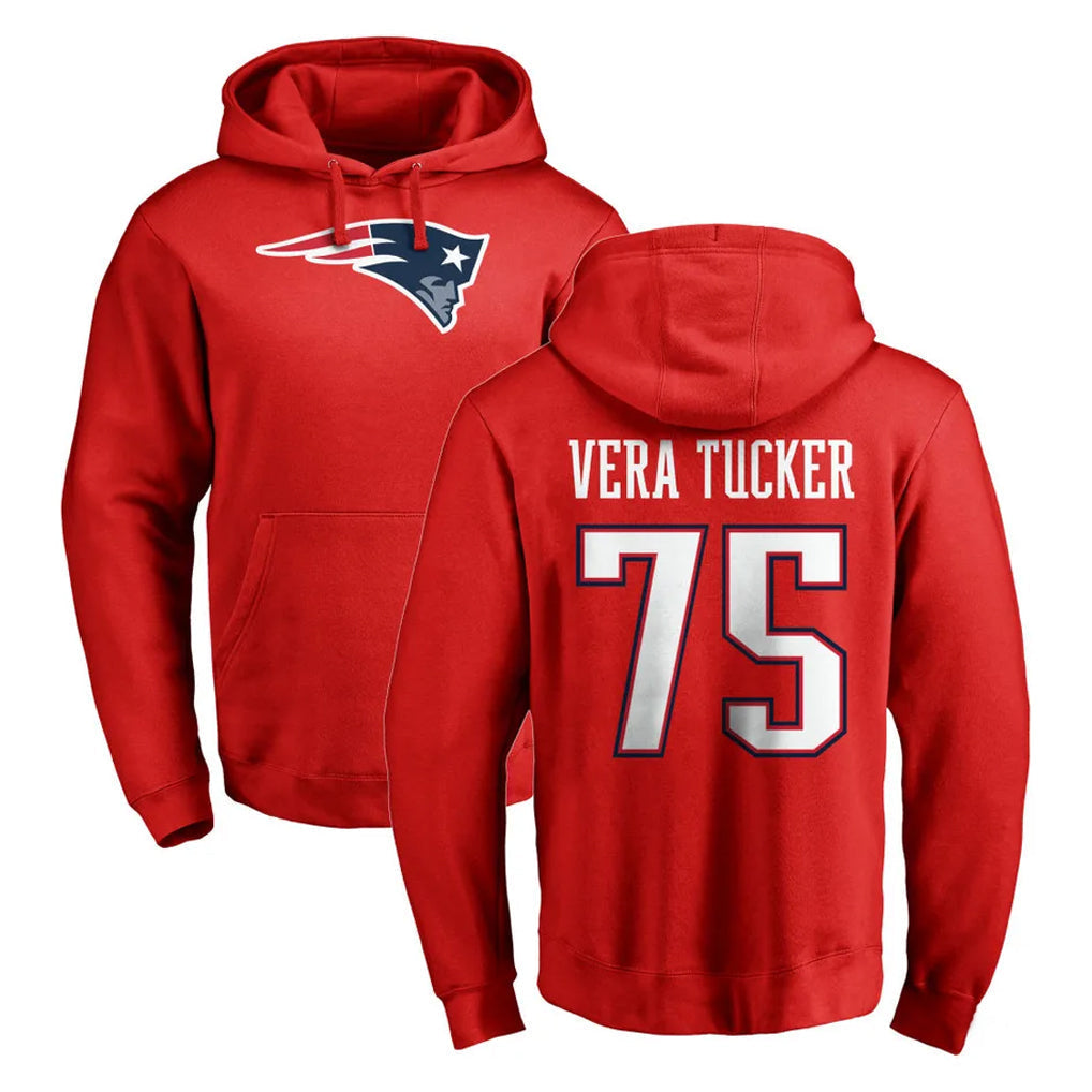 Tocy NE.Patriots #75 Alijah Vera-Tucker Player Red LOGO Pullover Hoodies Home Game Stitched Jerseys