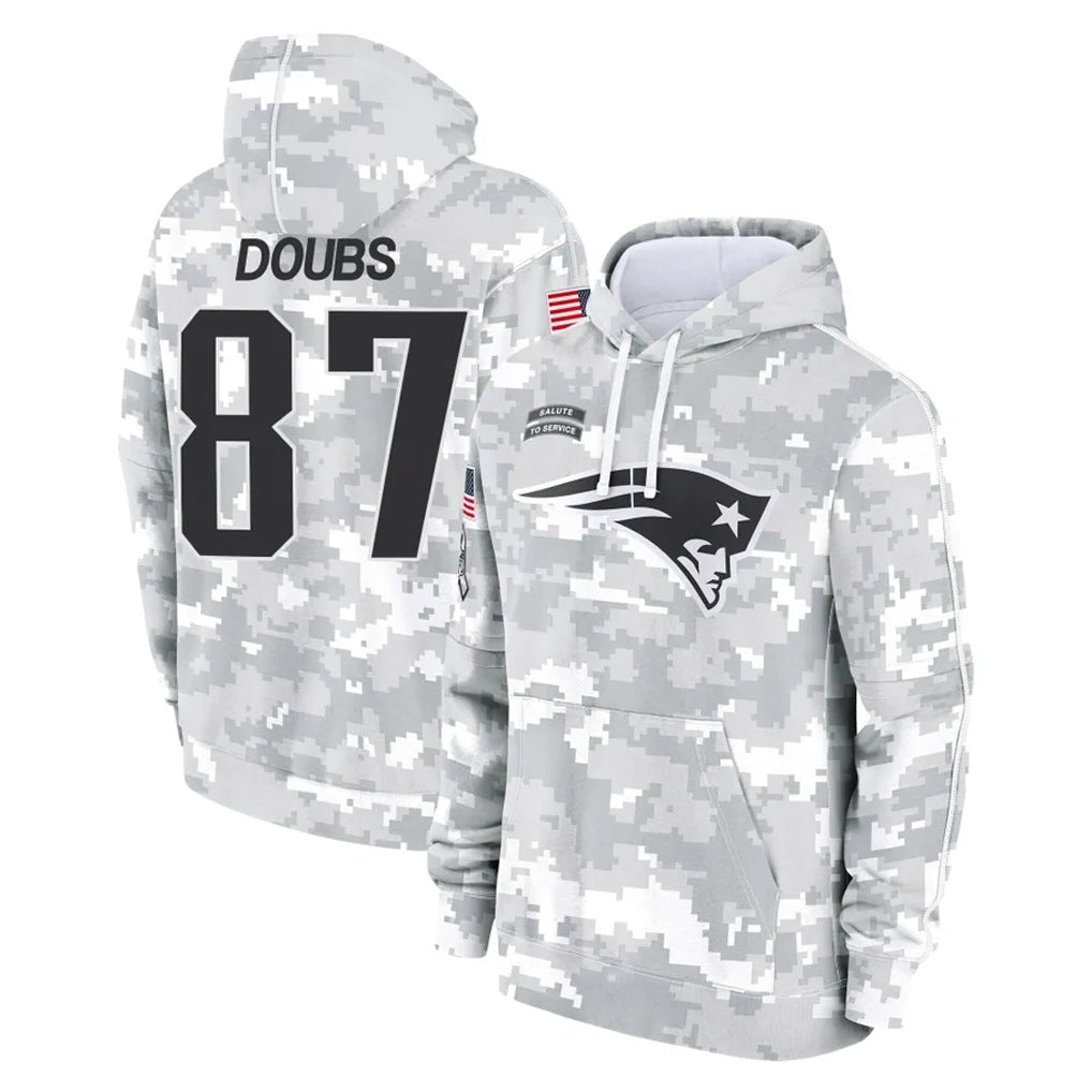 Tocy NE.Patriots #87 Romeo Doubs Player Arctic Camo Salute to Service Pullover Hoodies Limited Game Stitched Jerseys