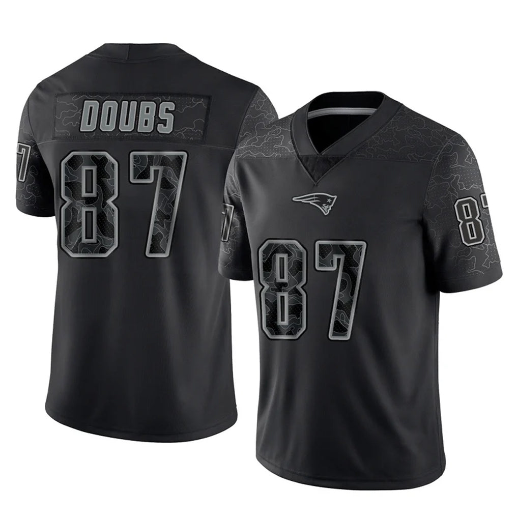 Tocy NE.Patriots #87 Romeo Doubs Player Black Reflective LImited Home Game Stitched Jerseys
