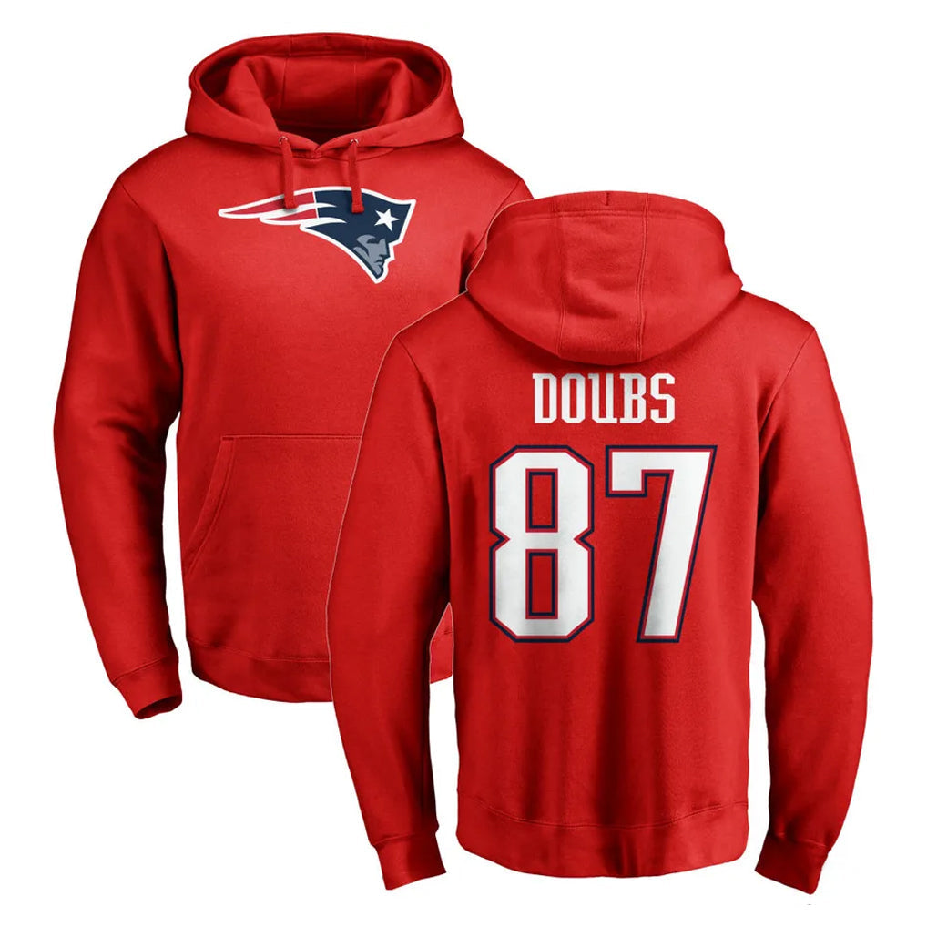 Tocy NE.Patriots #87 Romeo Doubs Player Red LOGO Pullover Hoodies Home Game Stitched Jerseys