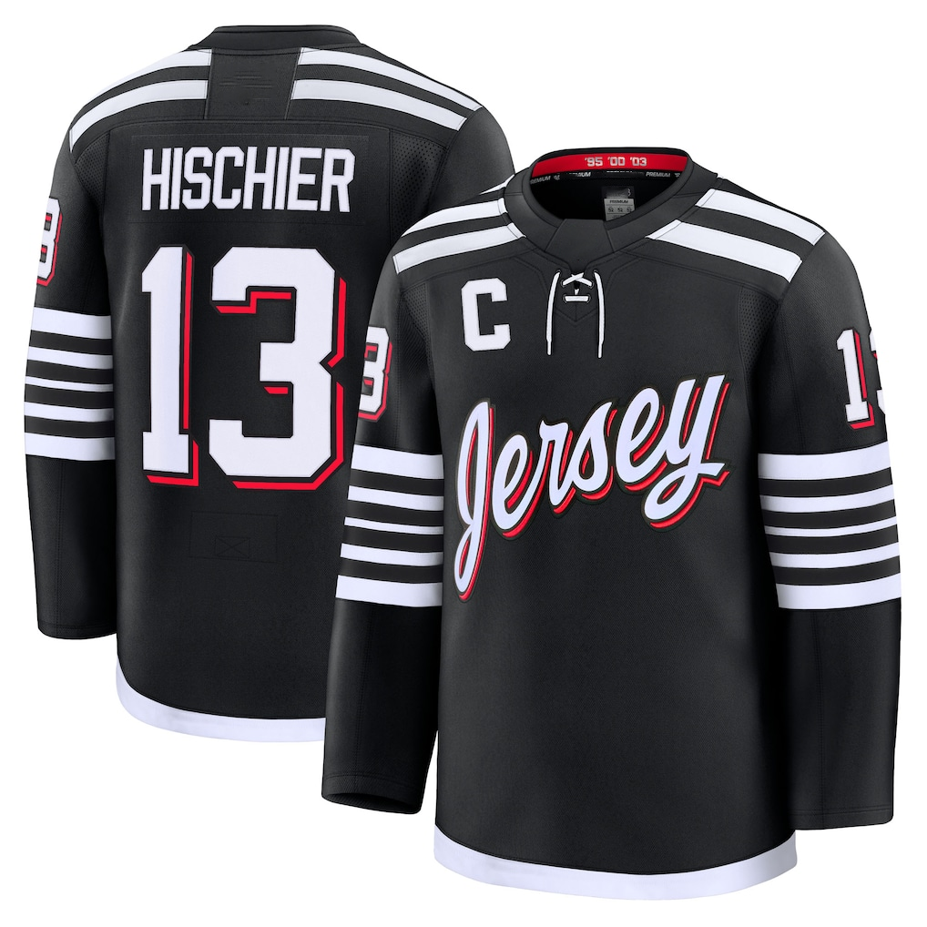 Tocy N.Jersey Devils #13 Nico Hischier Black Alternate Premium Jerseys