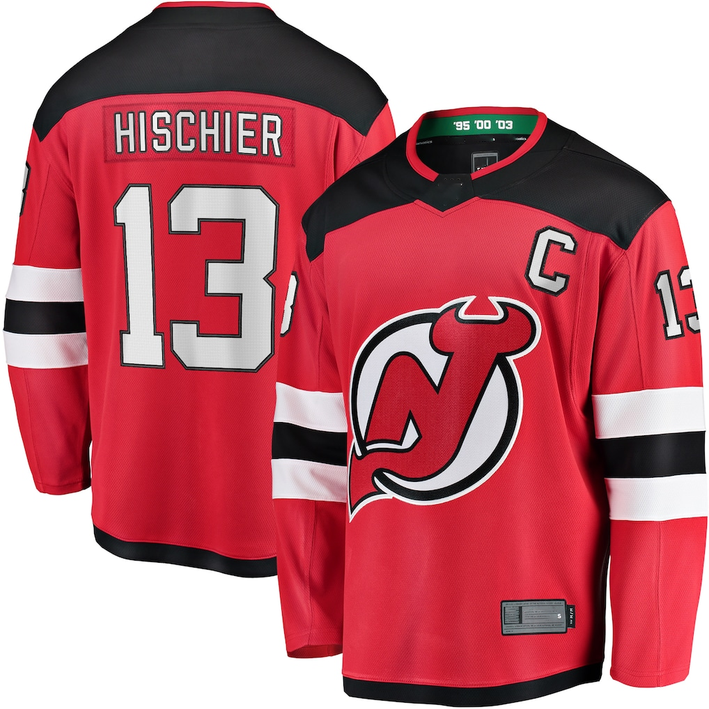 Tocy N.Jersey Devils #13 Nico Hischier Red Captain Patch Home Breakaway Jerseys